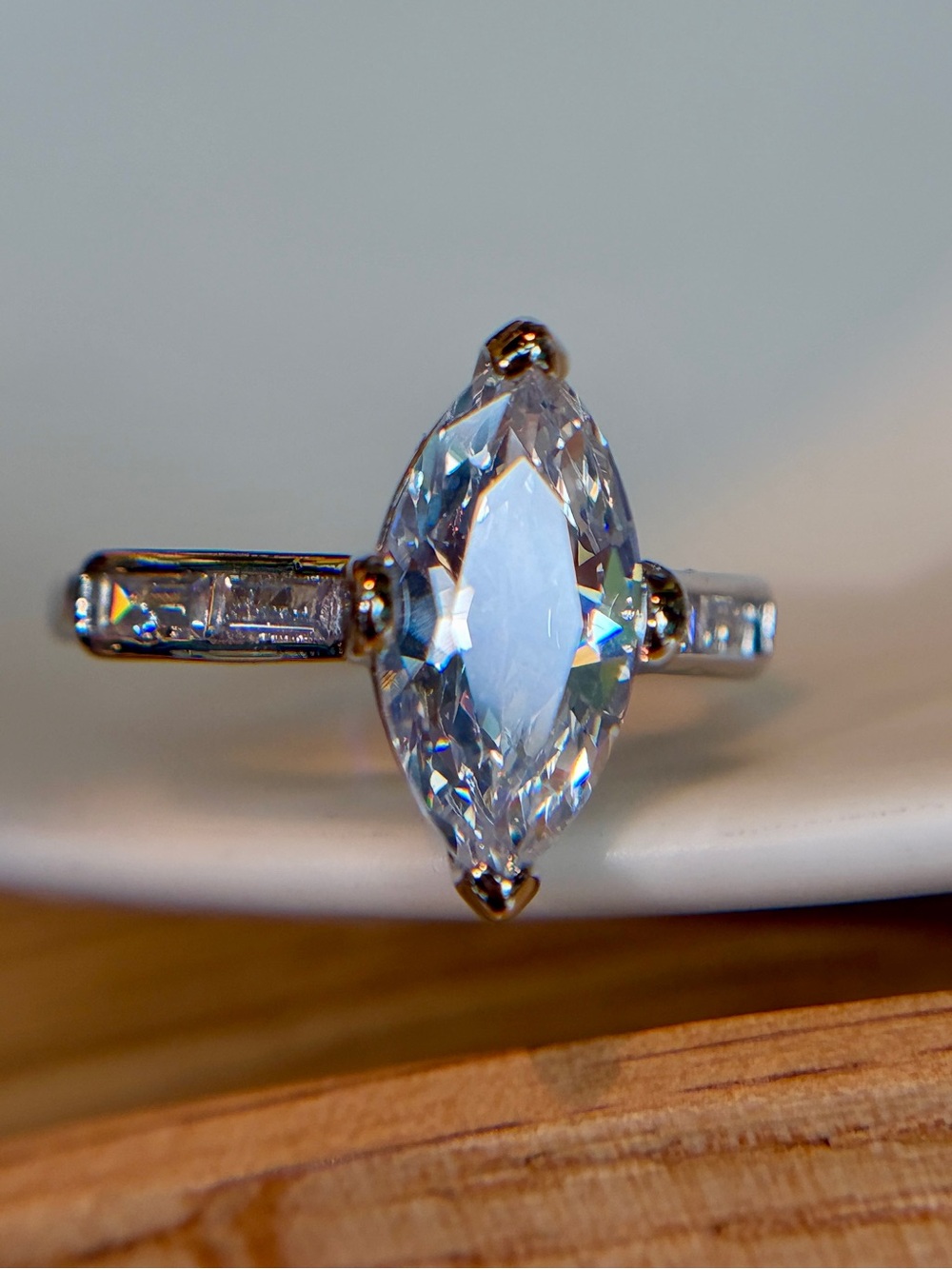 New Fancy Marquise & Baguette Cut 4.0CT Simulated Diamonds Silver Tone Ring 7